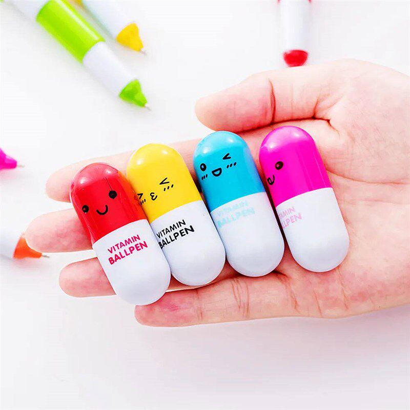 20Pcs Cartoon 6 Colors Retractable Pill Pens Kids Party Supp