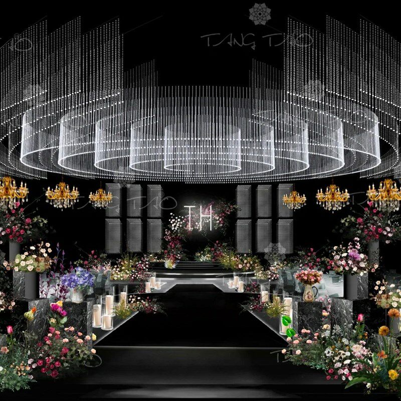 新款婚庆铁艺酒店婚礼堂圆环异形架子水晶厅吊顶定位珠婚礼装饰架