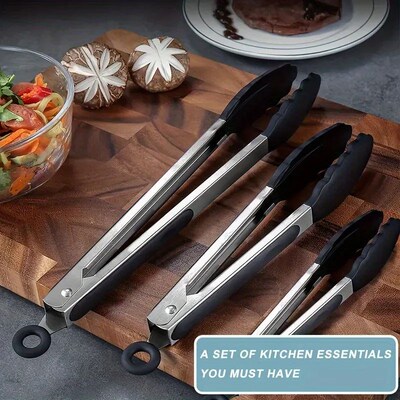 3 Size Available Heavy Duty Stainless Steel Kitchen Tongs wi