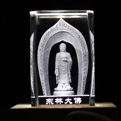 水晶内雕工艺品饰品礼品摆件东林大佛桌面雕刻发光USB接口七彩色