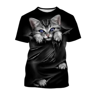 Funny Cute Cat Pattern Mens T-shirts 3D Animal Printed Tees