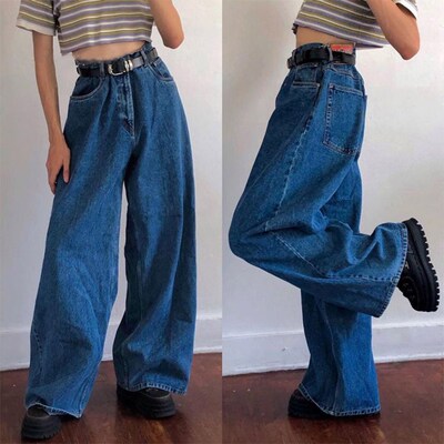 Korean Style Women Jeans Denim Boot Cut Wide Leg Jean Boots