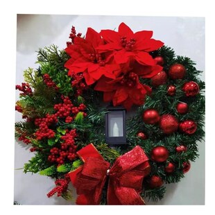 Big with Navidad Flower Red Ball Bow Lamp Wreath Christmas