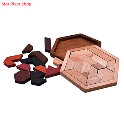 Hexagonal Wooden Geometric Shape Jigsaw Puzzles Chess Game B