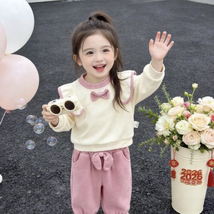 春秋婴幼儿衣服分体两件套MW A08 女童新款 飞边蝴蝶结宝宝套装