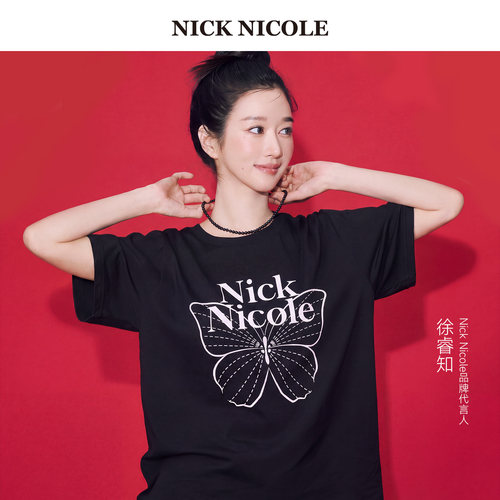 NICK&NICOLE小蝴蝶2026年新款韩版字母短袖T修身百搭休闲松弛韩风