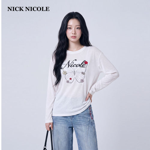 秋季蝴蝶印花慵懒风长袖T恤女