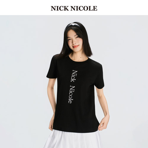 NICK&NICOLE小蝴蝶2026夏新款百搭时尚短袖竖排字母百搭松弛韩风