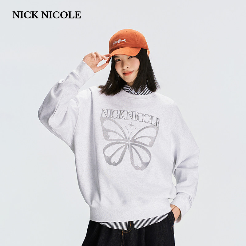 NICK&NICOLE2026年新款韩版镂空大蝴蝶圆领卫衣宽松休闲时尚潮流