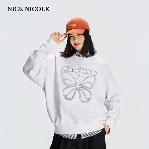 NICK&NICOLE2026年新款韩版镂空大蝴蝶圆领卫衣宽松休闲时尚潮流