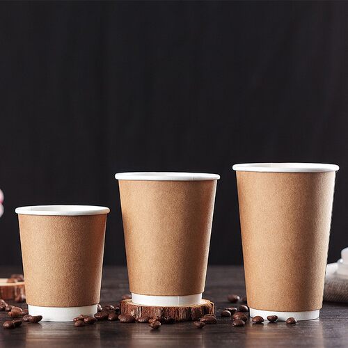 加厚双层牛皮纸杯一次性咖啡杯奶茶杯子热饮杯带盖商用防烫500ml