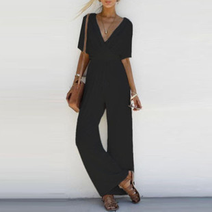 2022 New Summer Women V-Neck Loose Playsuit Jumpsuit Ladies