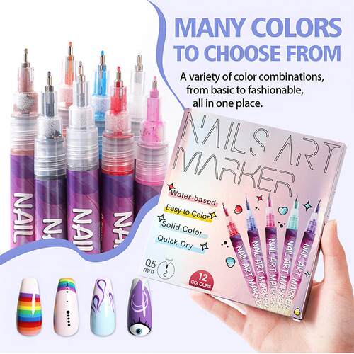 12-color nail art markers set for DIY nail art and painting