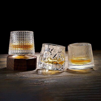 Novel Creative Thick Crystal Whiskey Tumbler Glass Spinning