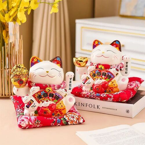 Ceramic Maneki Neko Lucky Cat Home Decor Waving Hand Cat Fen