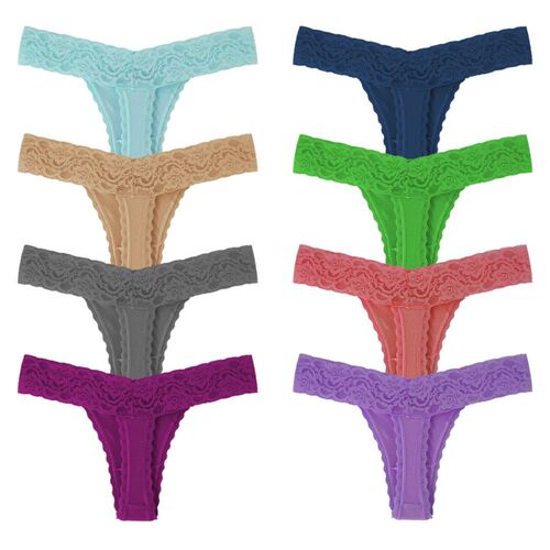 10 Pcs/Pack Elegant Lace Cotton Women G-String Thong Plus Si