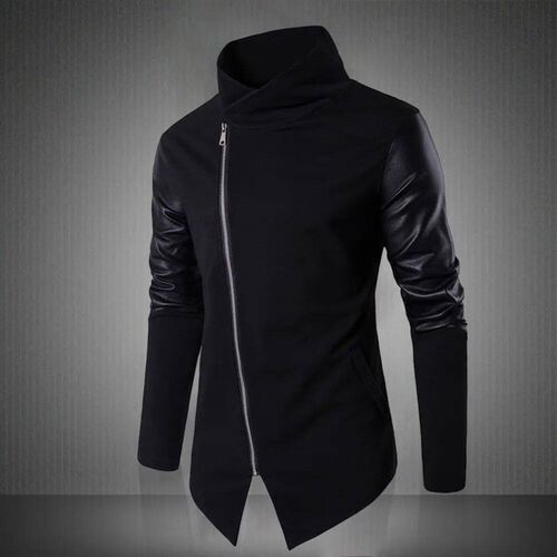 Men Autumn Coat Stand Collar Solid Color Long Sleeves Zipper