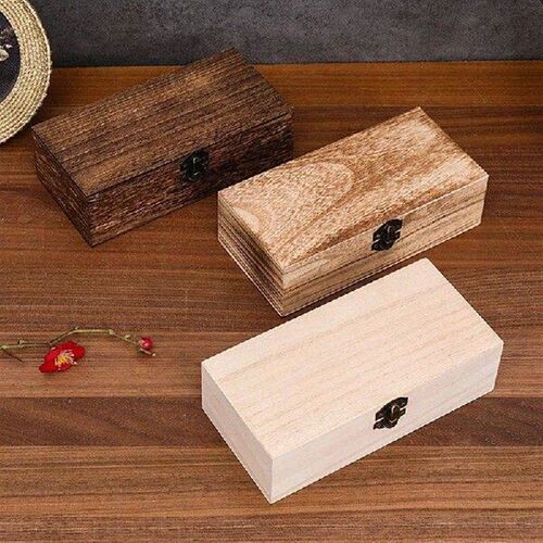 New Rectangular Storage Box Natural Wooden With Lid Vintage