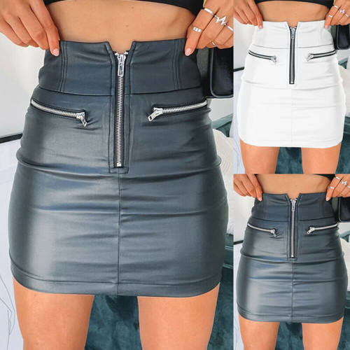 Womens PU Leather Zipper Skirt High Waist Pencil Evening Par