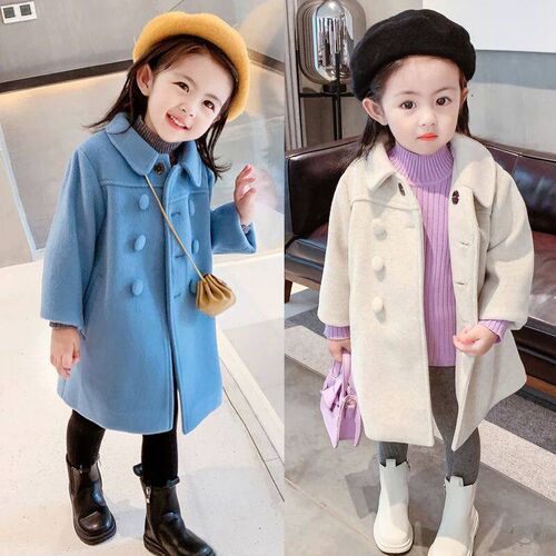 1-7 Years Girls Wool Coats New Fashion Korean Version Long K