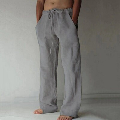 Spring Mens Jogger Linen Wide Men Pants Cottonl Trousers Ove