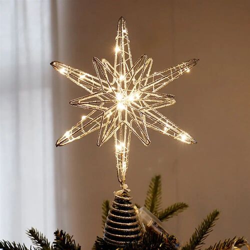 Christmas Tree Toppers Star With LED String Lights Ornaments