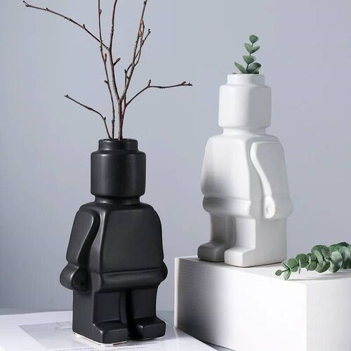 Nordic style ceramic robot vase indoor flower pot modern hom