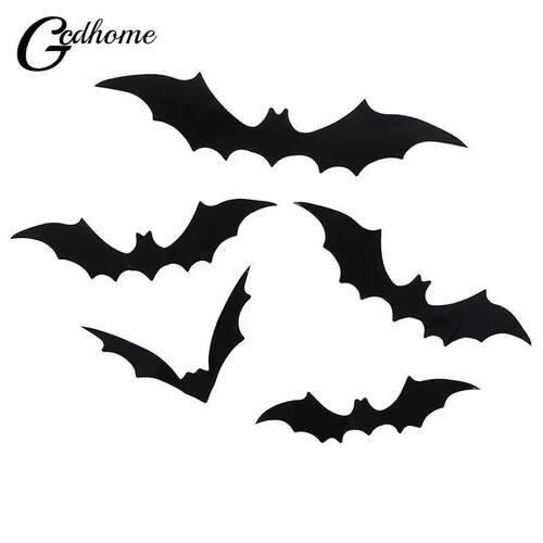 12Pcs/set Black Halloween Wall Sticker 3D Bat Wall Sticker H