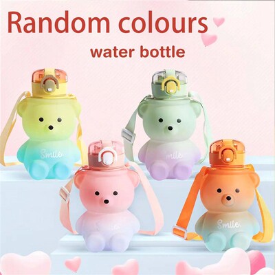 Kawaii Bear Water Straw Bottle 700ml Cute Kids Portable Leak
