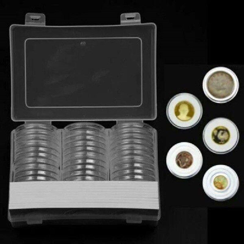 30Pcs 16-46mm Plastic Clear Round Coin Collection Cases - 实物图