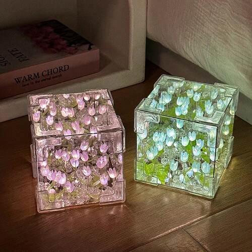 DIY Flower Sea 3D Cloud Tulip LED Night Light Mirror Table L