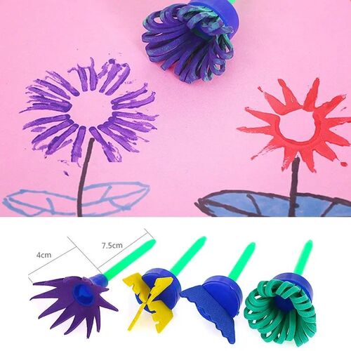 Kids Toddler Sponge Stamp Brush Kits Flower Drawing Toys for