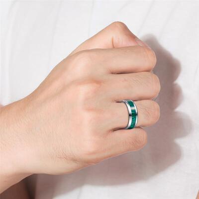 Tungsten Carbide Ring Inlaid Artificial Stone Dark Green Str