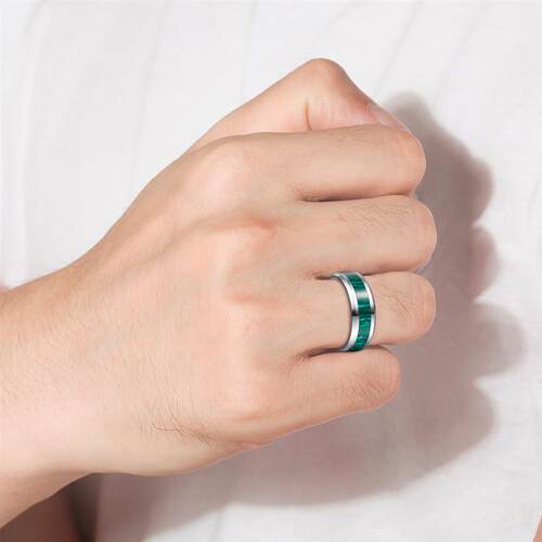 Tungsten Carbide Ring Inlaid Artificial Stone Dark Green Str