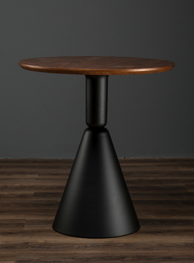 德宜客意式黑色小圆桌家用餐桌商用洽谈阳台桌白色岩板咖啡厅桌子