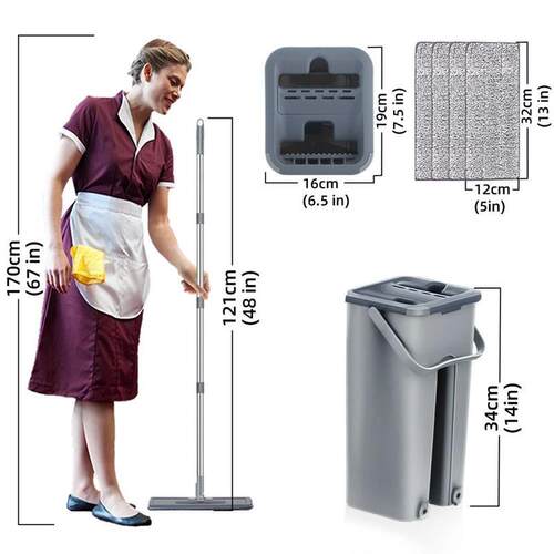 Hand Free Flat Floor Mop And Bucket Set For Professional Hom