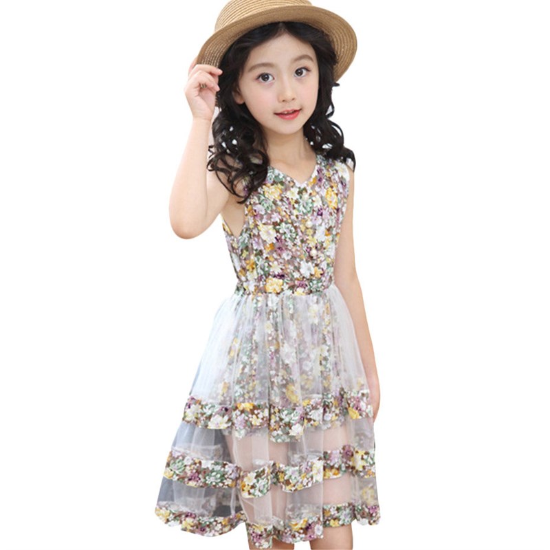 Summer Dresses For Girls Floral Pattern Kids Summer Dress Sl图片