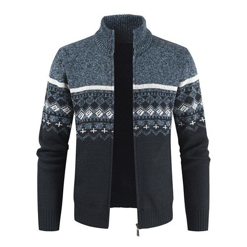 2025FW Mens Zipper Patchwork Casual Knitwear Stand Collar Sw