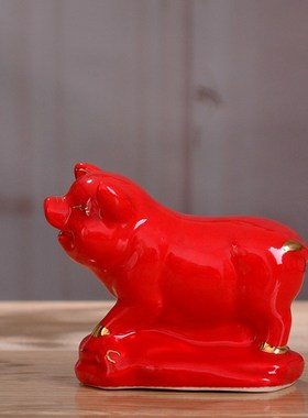 陶瓷猪摆件白色十二生肖招财福贵猪工艺品现代家居客厅玄关摆设