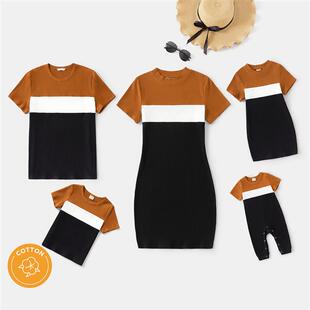 PatPat Family Matching Outfits Cotton Short-sleeve Colorbloc