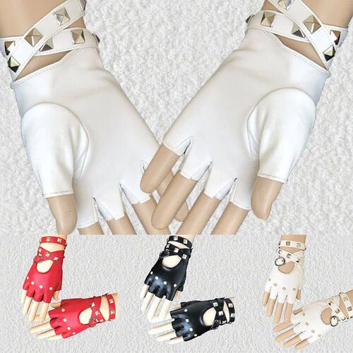 Fingerless Short PU Leather Gloves Black Red White Punk Glov