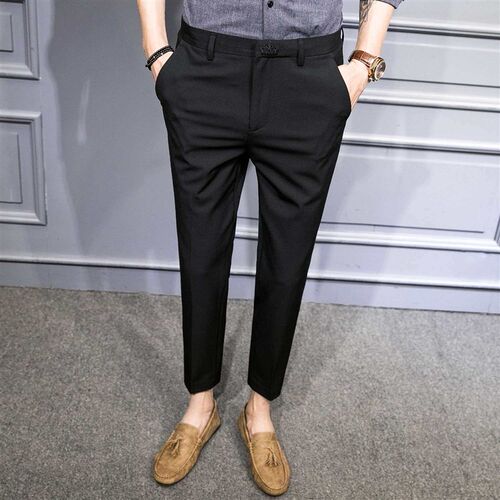 Mens Soli Color Slim-fit Suit Pants Hansome Gentlemans Sma