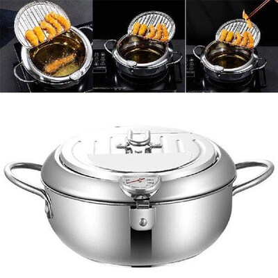 Japanese Style Cooking Pot with Thermometer Lid Oil Drip
