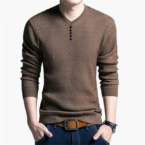 Hot Sale Solid Color Pullover Men V Neck Men Sweater Casual