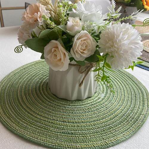4pcs Round Table Mat Woven Ramie Placemats Anti Slip Dining