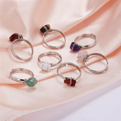 Fashion Wire Wrap Natural Rock Adjustable Rings For Women Qu