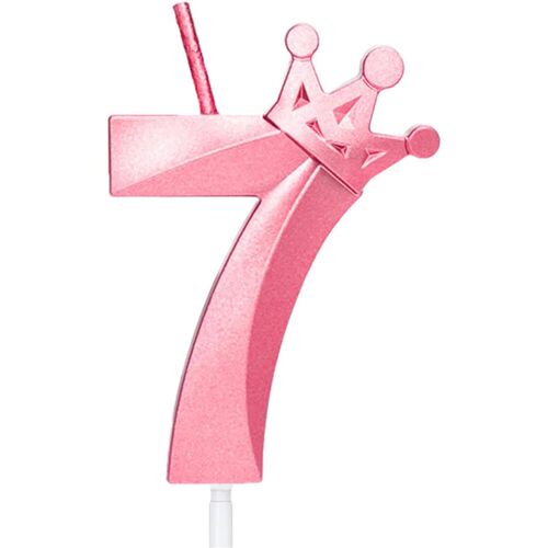 Pink 7 Birthday Candles,3D Crown Number 7 Cake Topper Numera