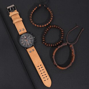 4PCS Bracelet Men Milita Sports For Mens Fashion Set Watches