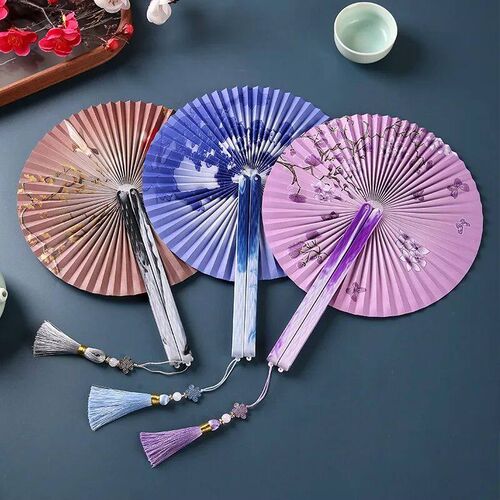 Portable Folding Paper Fan Chinese Style Tassel Manual Magne
