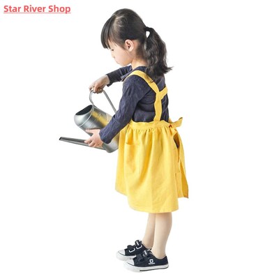 Kids Japanese Cotton Linen Bib Apron Kitchen Baking Uniform